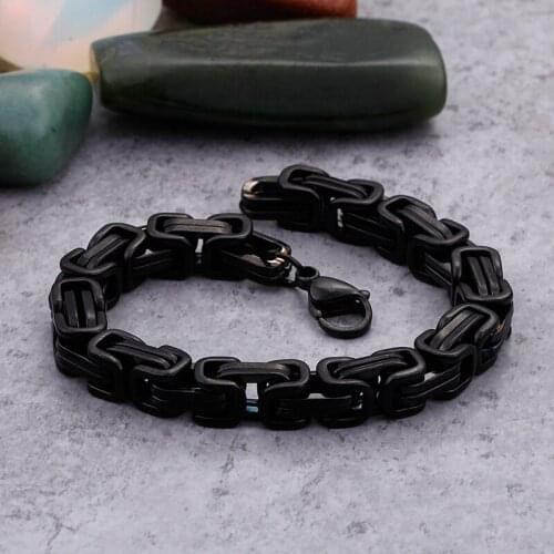 Pure Black 5mm/6mm / 8mm Brand New Stainless Steel Jewelry Byzantine Chain bracelet Square Chain 8.26 inch High Quality Unisexs