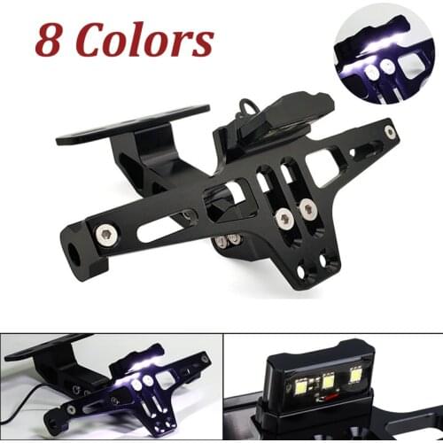 CNC Motorcycle Adjustable Angle Aluminum License Number Plate Frame Holder Bracket LED Light For Yamaha XMAX 125 250 400 300 FZ8