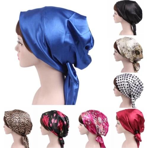 Women salon cap satin Sleep Night Cap Head Cover Beauty print Satin Silky Bonnet Hair Bathing Sleep Head Cover Wrap Hat