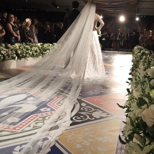 Romantic 5meter Long Bridal Veils Lace Applique Wedding Veils Bride Custom Made One Layer Bridal Veil Free Comb White Ivory