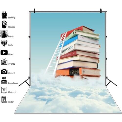 Photo Backdrops Photography Books Stack Gray Wooden Ladder Study Back To School Dreamy World Party Baby Newborn Photo Background