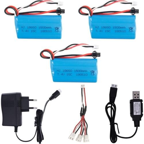 7.4V 1500mAh Lipo Battery with Charger Set for Wltoys 12428 12401 12402 12403 12404 12423 FY-03 FY01 FY02 Rc Toys Parts 2S 7.4 V