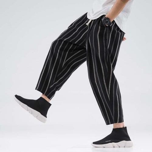 Men Harem Pants Japanese Casual Cotton Linen Trouser Man Jogger Pants Chinese Baggy Pants Hip Hop Streetwear Fashion Harajuku