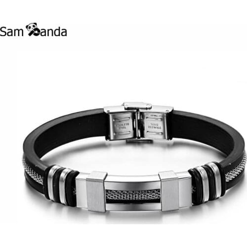 4 Color Stainless Steel Silicone Bracelet Men Jewelry WristBand Punk Style New Design Men Bracelet Rubber Charm Pulsera Hombre