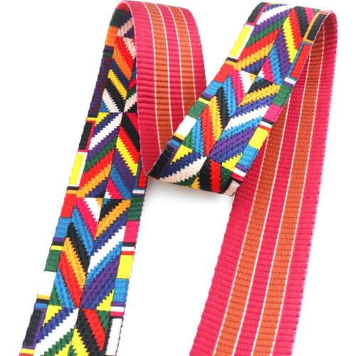 38mm 2 Yards Soft Double Layer Webbing buckle Woven Jacquard Blue Purple Pink Pattern webbing purse strap ethnic strap webbing