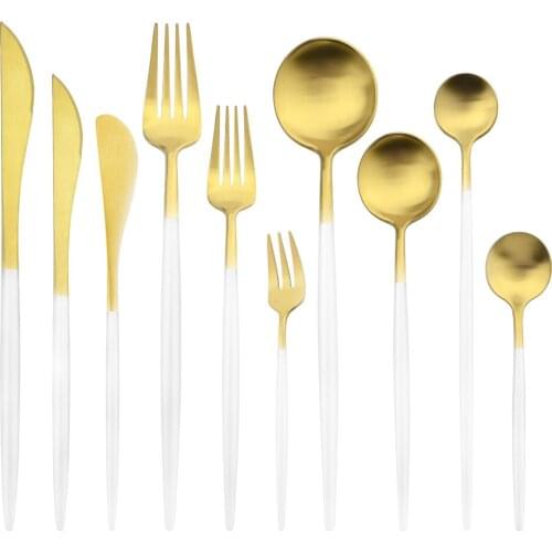 Matte Polishing White Gold Dinnerware Set Dinner Forks Spoons Knives Tableware Set 304 Stainless Steel Cutlery Set Dropshipping