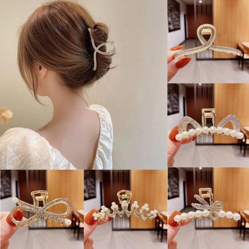 New Women Elegant Vintage Rhinestone Pearls Geometric Metal Hair Claws Sweet Hair Holder Clips Headband Fashion Hair Accessories
