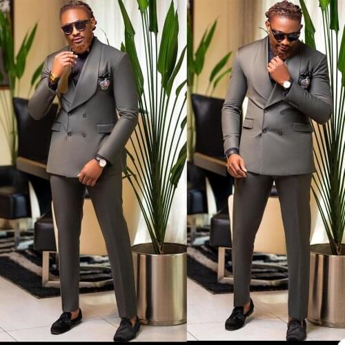 Slim Fit Men Tuxedos Custom Made Shawl Lapel Double Breasted Blazer Fashion Party Wedding Prom Pocket Coat 2 Piece Set