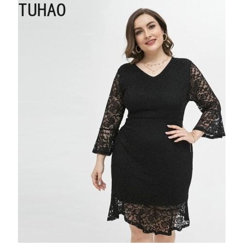 TUHAO Mother Mom Large Size Dress 2021 Elegant Lace Party Dress Black Dresses Vestido Plus Size 4XL 3XL Female Dresses Clothes