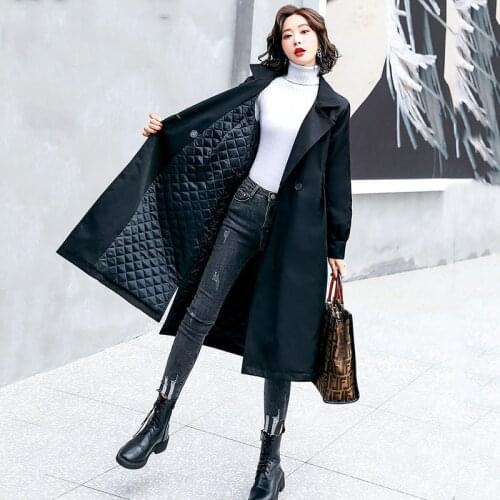 Late Winter Coat Womens Quilted Cotton Trench coat Long Early Spring Large Size Temperament Coat Women Autumn Trench coats lady
