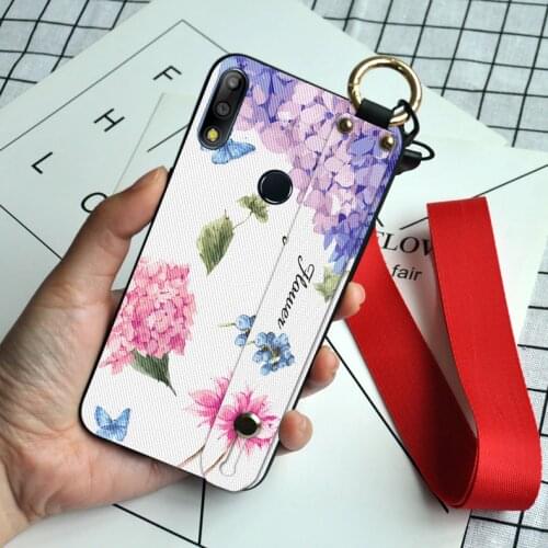 Wrist Strap Silicone Case For Asus Zenfone Max Pro M2 ZB631KL ZB633KL 3D Floral Neck Lanyard Cover For Asus 5Z ZE620KL ZS620KL