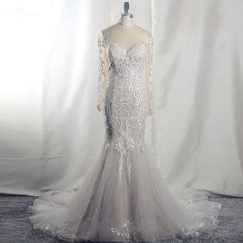 RSW1531 Real Pictures Yiaibridal Elegant Bridal Dress Illusion Back Sirena Manga Larga Vestido De Novia Con Encaje