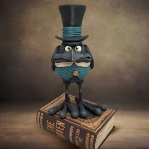 Handmade Crow Sculpture Resin Crow Statue Ornament Halloween Scarer Ornaments Desktop Sculptures Decorations Yard Garden Decor