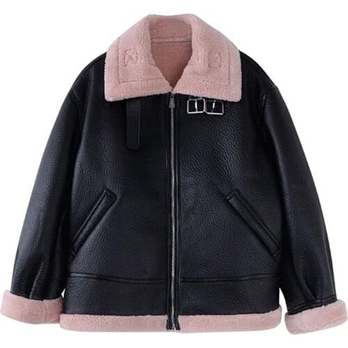 Vintage Woman Automotive Fur Coats Overcoats Winter Warm Overcoat Women Fur Leather Jacket European Design Streetwear Lady A168