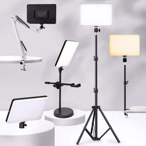 LED Video Light Panel Photography Lighting With Tripod Long Arm Holder Desk Monopod For Photo Studio Makeup Gaming Live Video
