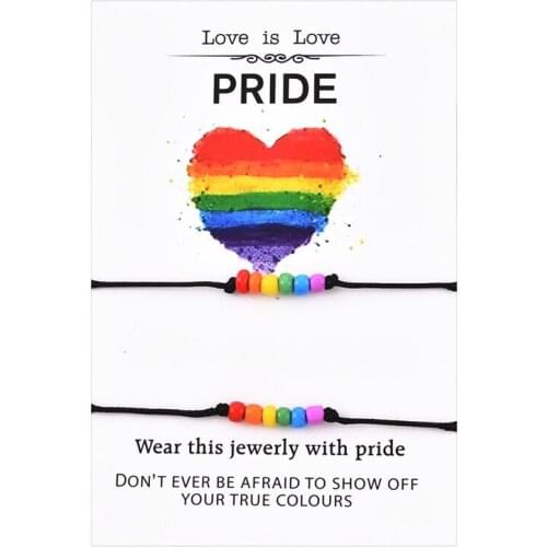 2Pcs/set Love Rainbow Pride Wish Bracelet Rainbow LGBT Rope Bracelet Gay Pride Jewellery For Women Men Friendship Gift