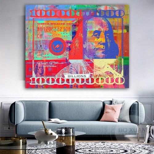 Wangart Abstract Benji Billions Canvas Art Colorful Money Oil Painting For Living Room Bedroom Home Decor Poster Print