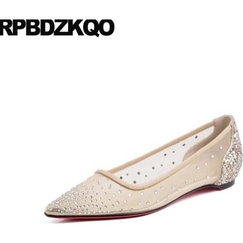 Flats rhinestone women chinese crystal designer shoes china diamond pointed toe ladies slip on lightweight fashion 2019 mesh