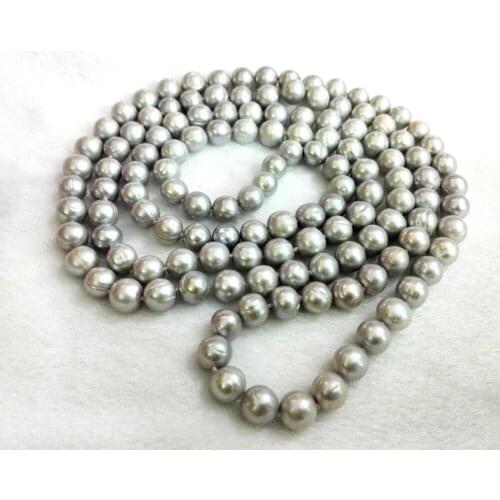 Women Classic Jewelry 120cm 10mm Gray Baroque pearl necklace real natural freshwater pearl 48inch
