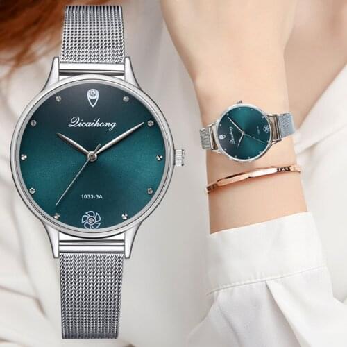 2019 Hot Luxury Womens Watches Green Dial High-grade Quartz Watch Clock Fashion Metal Silver Strap Watches Relojes Para Mujer