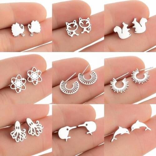 Womens Earings Korean Cute Animal Earring for Women Whale Cat Octopus Squirrel Circle Earring 2021 Trend Jewelry Gift Accessory