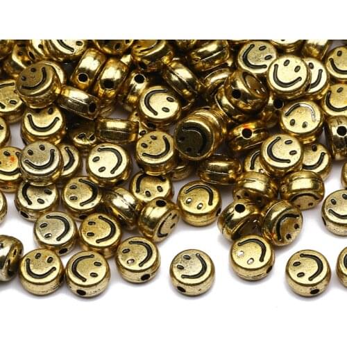 Golden 4x7mm Round Smile Acrylic Beads 100-500pcs Spacer Beaded For Jewelry Making DIY Charm Necklace Bracelet Accessories