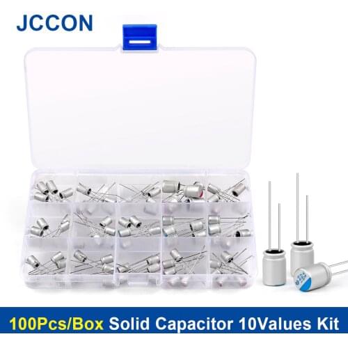 100PcsLot Solid Capacitor Kit 10Values Motherboard Assorted Box 2.5V4V6.3V16V 470UF 560UF 1000UF Storage Samples Set