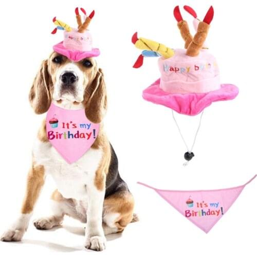 2Pcs/Set Pet Dog Caps Birthday Design Hat Bibs Decoration Photography Props Head-wear Cap Scarf Pet Costume Accessories C42
