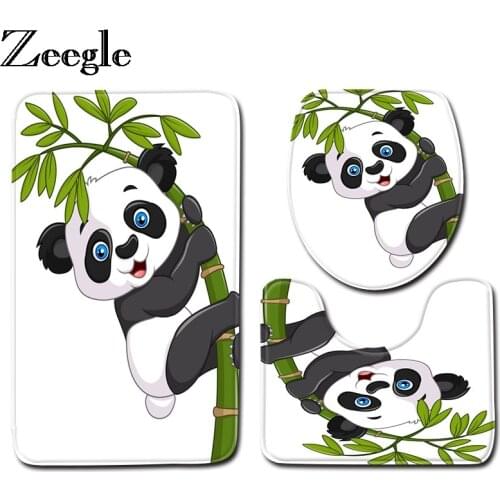 Zeegle 3pcs Bathroom Mat Set Panda Printed Bath Mat Anti Slip Bathroom Rug Soft Foam Mat For Toilet Bath Rugs Bathroom Carpet
