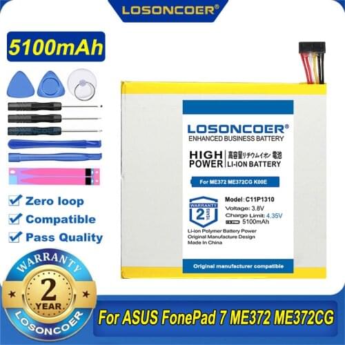 100% Original LOSONCOER 5100mAh C11P1310 Battery For ASUS FonePad 7 ME372 ME372CG K00E Tablet PC
