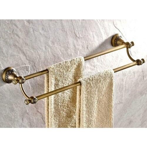 Towel Bars Antique Brass Double Rails Towels Holder Bathroom Shelves Wall Mount Bathroom Accessories Towel Hanger zba425