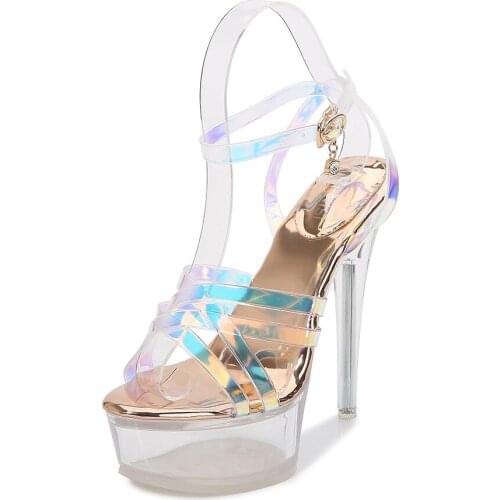 2021 New Sexy Women Shoes High Heels 14cm Summer Woman Transparent Crystal Sandals Big Size Stripper Party Shoes