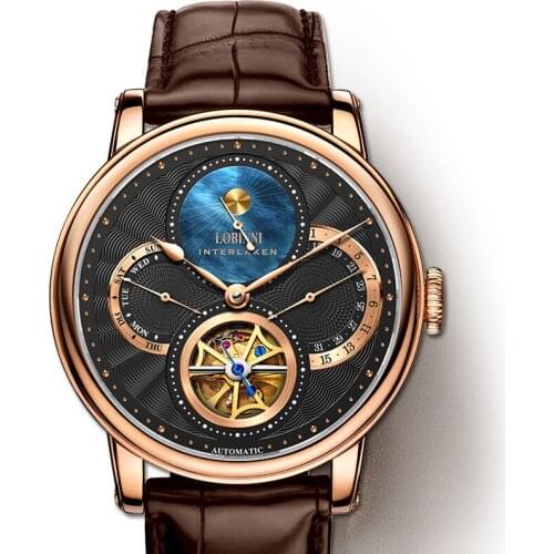 LOBINNI Brands Watch Men Automatic Mechanical Watches Mens Fashion chronograph Wristwatches Skeleton Sapphire reloj hombre 2020