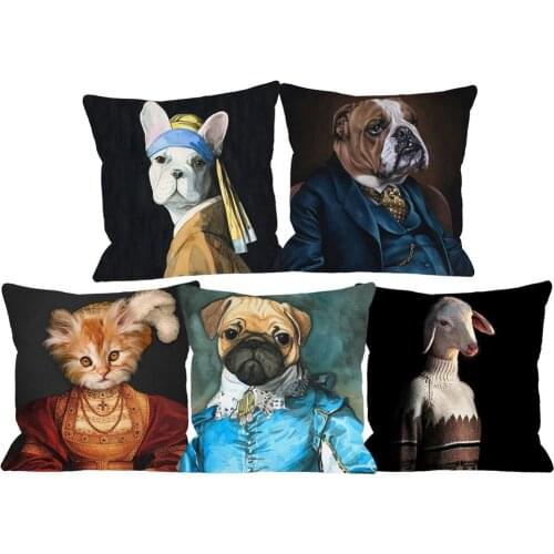 Europe Famous Painting Cushion Cover Decor Fashion Animal Sheep Dog Beige Pillows Case Home Pillowcase 45X45cm Sofa Decoration