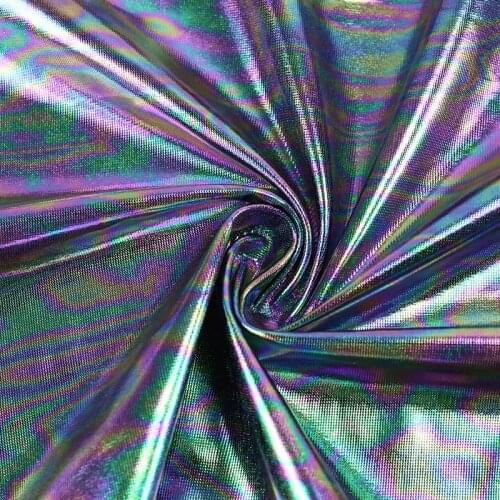 150cm Colorful Stretch Illusion Fabric Laser Bronzing Knitted Fabric Stage Performance Clothing Fabric for DIY Sewing Clothing