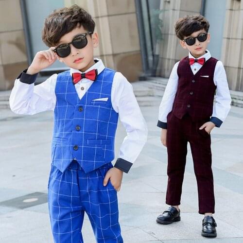 Childrens Formal Dresses Vest Sets Flower Boys Hosts Party Piano Costumes Kids Vest Shirts Pants Outfits