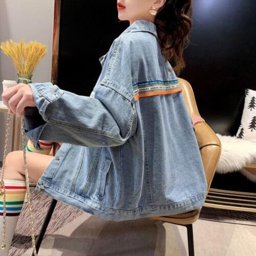 Denim Jacket Womens Clothing 2021 Spring Autumn New Korean Style Loose All-match Letter Stickers Fashion Light Blue Veste Femme