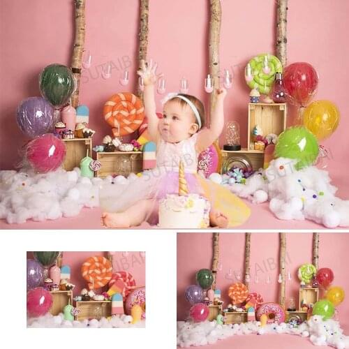 Pink Donuts Lollipop Wonderland Photography Backdrop Newborn Baby Shower 1st Birthday Party Cake Smash Decor Photo Background