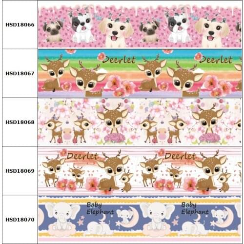 HSDCraft 25mm 38mm 75 mm Cute Animal Dog Deerlet Elephant for Kids Ribbon Party Decoration 10 Yard DIY Bow Bag Material Handmade