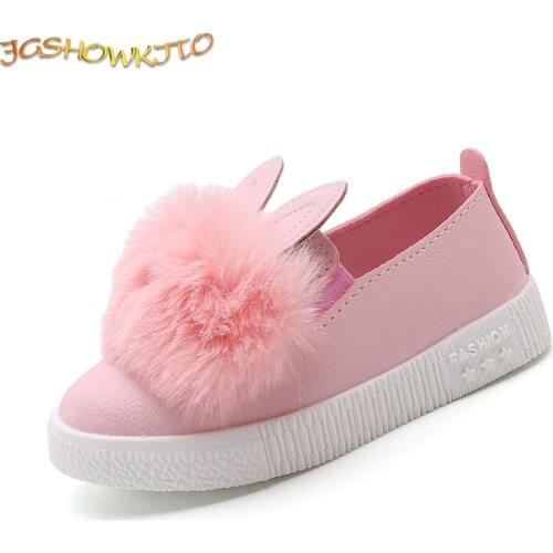 JGSHOWKITO Autumn Winter Girls Flats Shoes With Rabbit Ear Kids Shoes Children Warm Sneakers With Fur Plush Cute Sweet Loafers