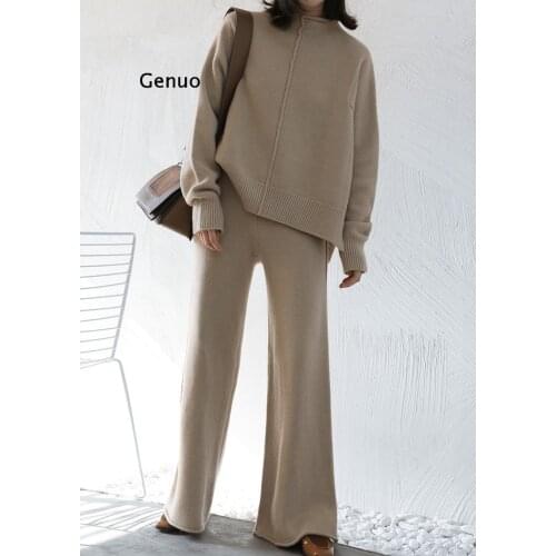 Cashmere Two Piece Set Top and Pants Winter Korean Womens Tracksuit Set Korean Casual 2 Piece Sets Womens Outfits