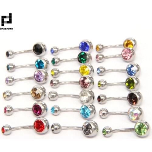 BASEHOME 10pcs Stainless Steel Navel & Bell Button Rings Colorful Crystal Beads Balls Body Jewelry Body Piercing