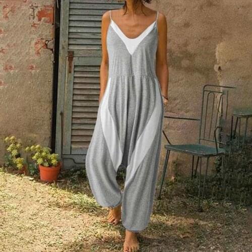 Summer Jumpsuit Sleeveless Comfortable Cotton Blended Female V-neck Knitted Rompers Women Overall 2021 Loose Playsuit