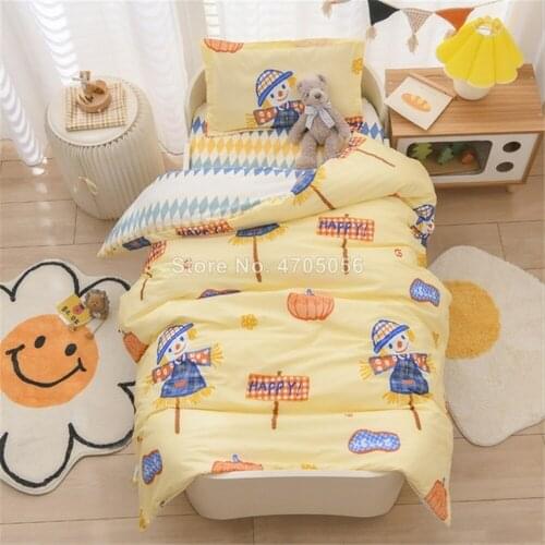 3 Pcs Cartoon Pattern Bedding Set for Baby Newborns Cradle Crib Bumper Cartoon Infant Bed Washable Duvet Cover Fitted Sheet