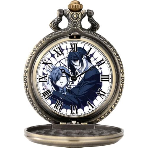 Brass Pocket Watch Japanese Anime Dark Deacon Roman Numerals Dial Present For Friends Men Women Vintage Quartz Pendant Clock