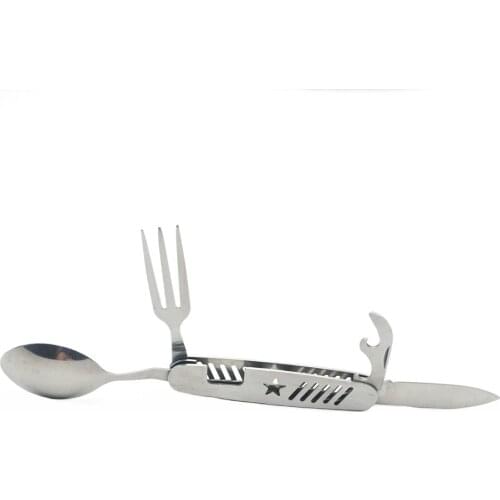 Multi Tool Portable Picnic Camp Spoon Fold Spork Fork Flatware Tableware Knife Cutlery Bottle Can Opener Multitool Outdoor