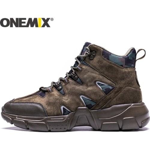 ONEMIX Men Hiking Shoes High Top Waterproof Leather Lightweight Outdoor Climbing Fishing Trekking Shoes Military Tactical Boots