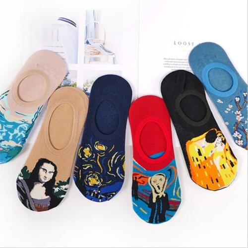 New Couple Personality Art Retro World Famous Painting Mens Socks Oil Painting Mens Socks Boat Socks