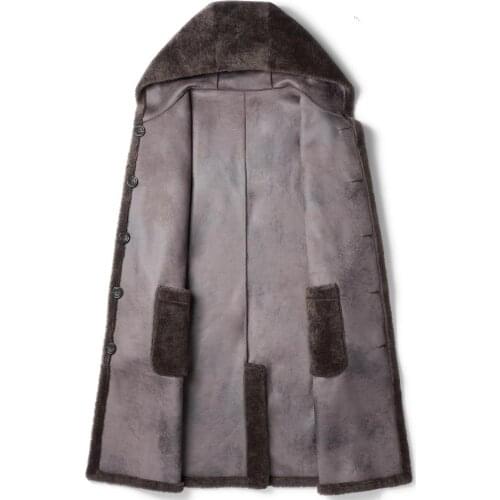 100% Wool Coat Winter Men Real Sheep Shearling Fur Long Coats Double-side Wear Suede Jacket Chaqueta LSY022321 MY1603