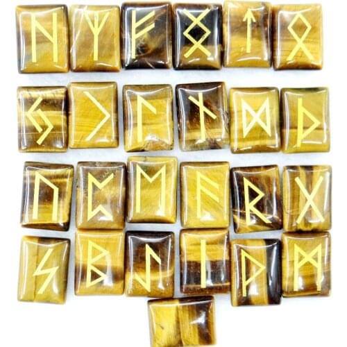 Natural Stone Quartz crystal Onyx tiger eye Viking Runes Amulet Reiki pendant for diy Jewelry making necklace Accessories25pcs